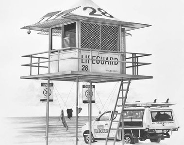 Tower 28 - graphite lifeguard tower Gold Coast Australia by Candace Slager