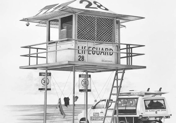 Tower 28 - graphite lifeguard tower Gold Coast Australia by Candace Slager