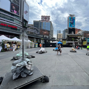 Luminato Festival, Young and Dundas Square, Toronto Artist, Contemporary Art, Community Based Art, Trash Art, Plastic Art, Humans, Nature, Grabage, eco-art, Art and Nature, Human Impact, Site-Specific Installation, Public Art, Temporary Art