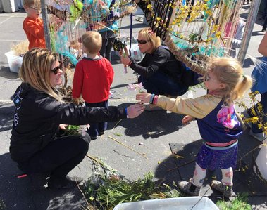 Community art installation made with recycled materials. 