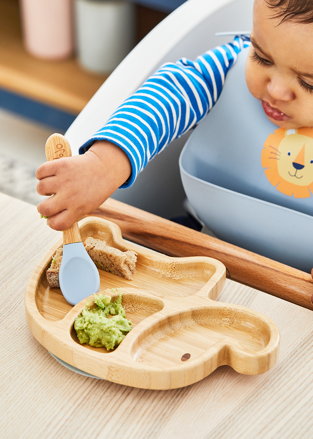 Lifestyle photography of products from the Jojo Maman Bebe weaning range of tableware, shot by London based food and tableware photographer Lol Johnson. Food Prep and styling by El Kemp.