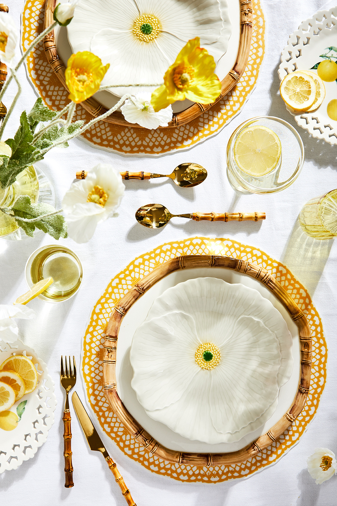 Curated spring tableware from homewares team '& Then Home'. Photography by south east London based food and lifestyle photographer Lol Johnson. Styling by Nicki Bamford Bowes. Featuring artwork by Sophie Capron c/o Artdog Gallery.