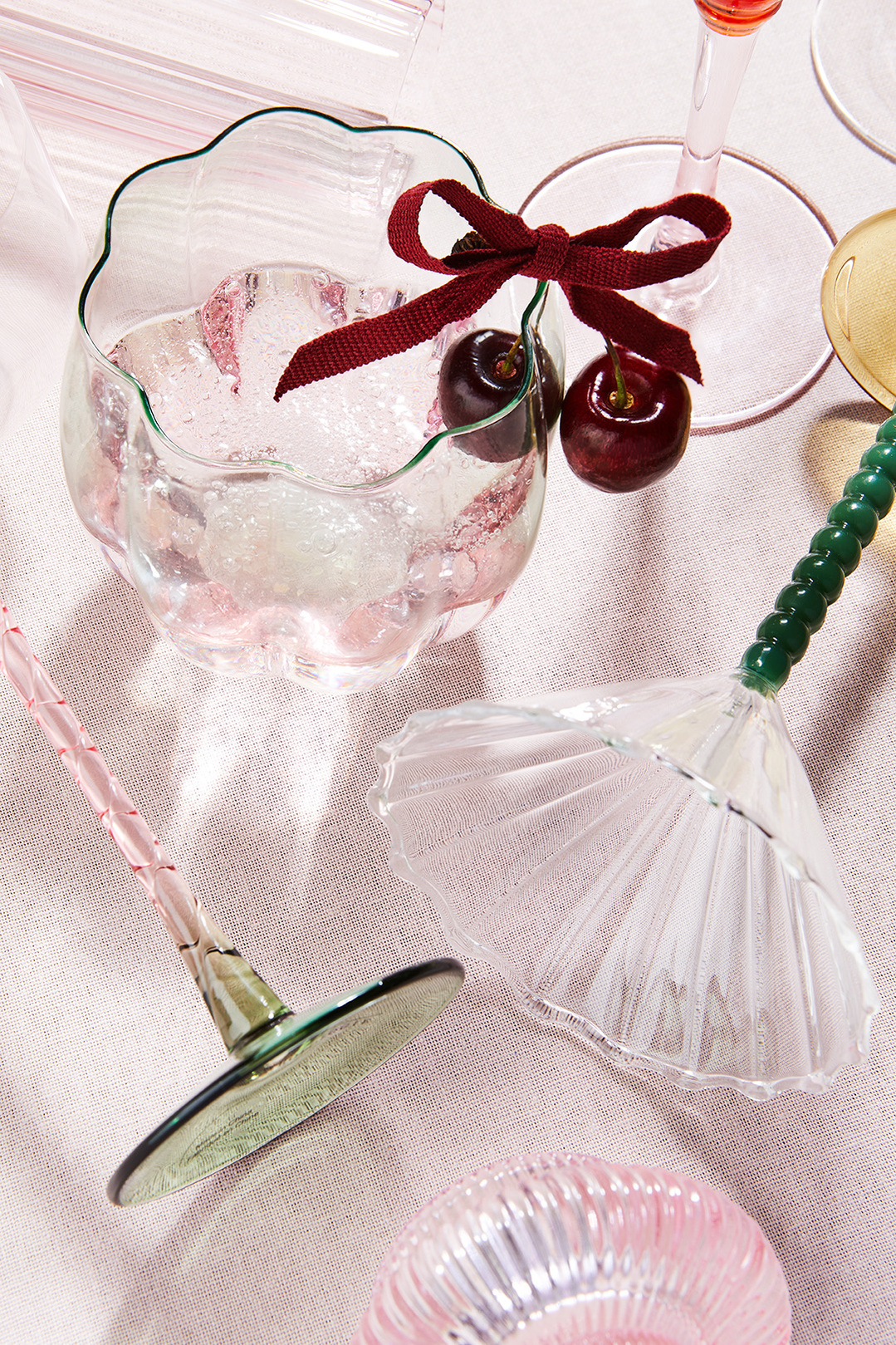 Curated glassware from & Then Home featuring glassware from brands such as Cox and Cox, & Klevering and Anthropologie. Styled by Nicki Bamford Bowes of interior design studio And Then They Went Wild and Photographed by still life photographer Lol Johnson.