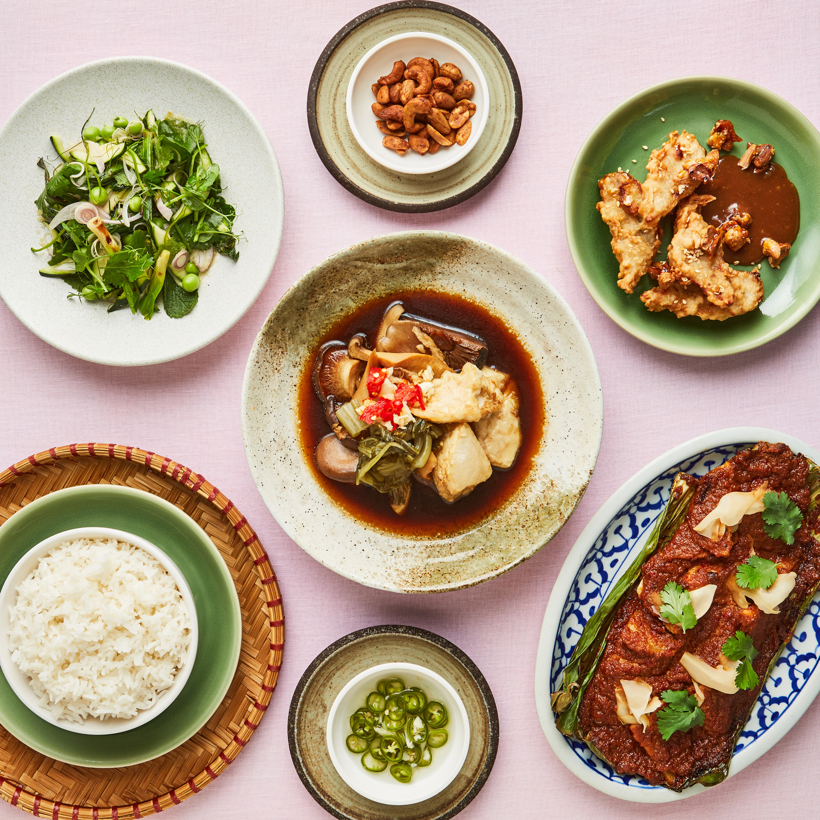 Still life imagery of menu items from acclaimed Thai restaurant The Begging Bowl, developed by head chef and co owner Jane Alty. Photography by London based food photographer Lol Johnson.