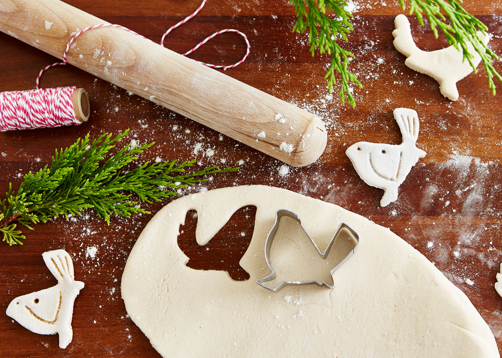 Easy ideas for food based decorating at Christmas. Salt dough tree decorations. Shot by London based still life and food photographer Lol Johnson. Styling by Liz Cooper.