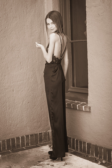 Evening gown for formal or wedding receptions. 
