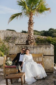 Couple having rest after the wedding ceremony in masseria Torre Coccaro