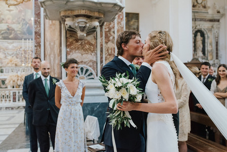 First kiss at Basilica Cattedrale di Maria Santissima della Madia 