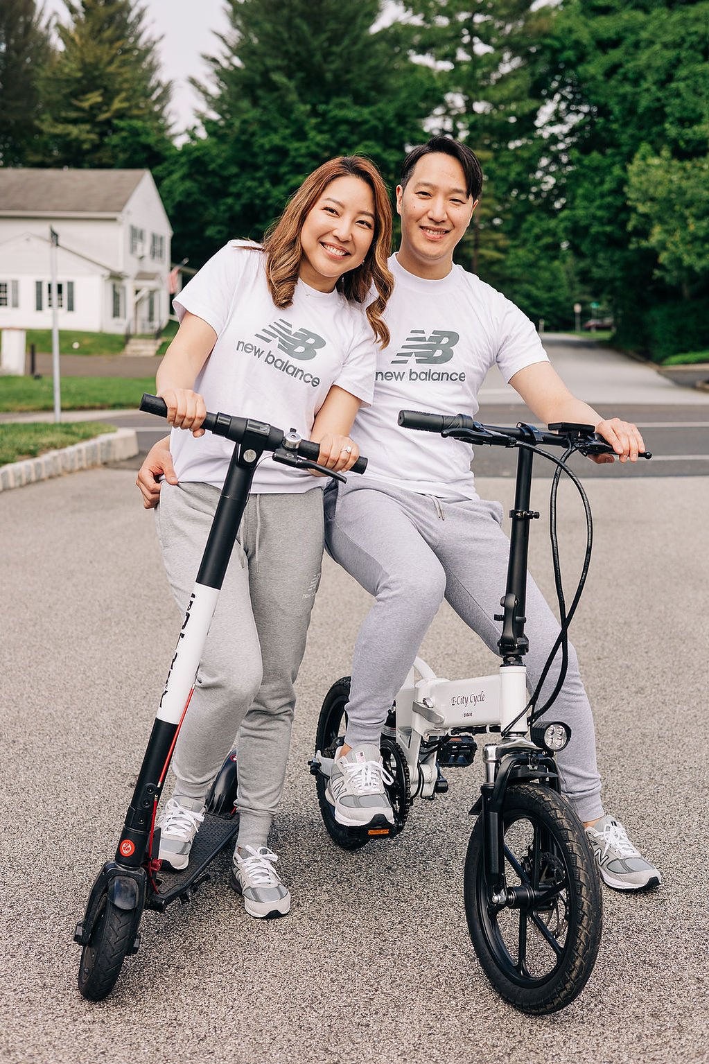 documentary style engagement photoshoot at home in the philadelphia suburbs featuring couple with matching new balance sneakers