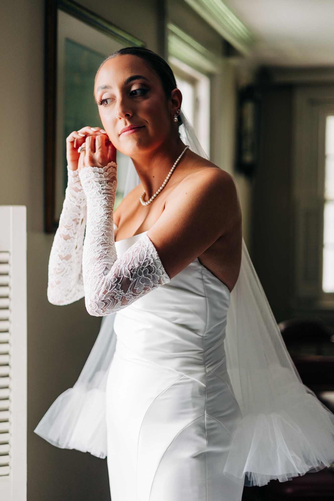 chic bride getting ready wedding day details at glenhardie country club near philadelphia pa