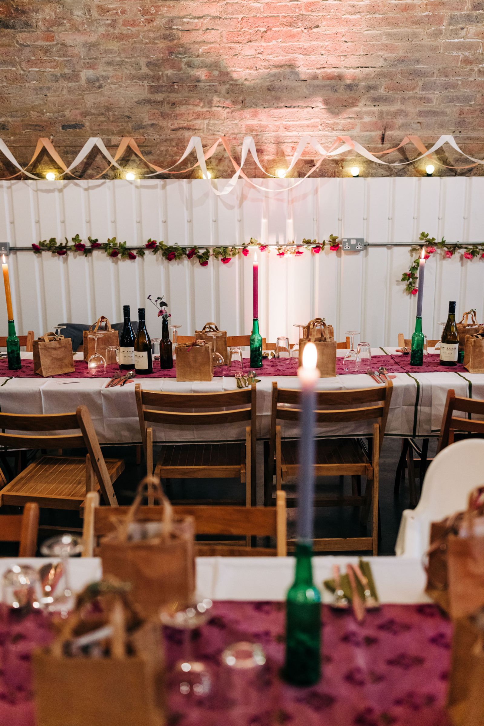 amp studios london wedding reception party dinner featuring pink and green wedding decor inspiration