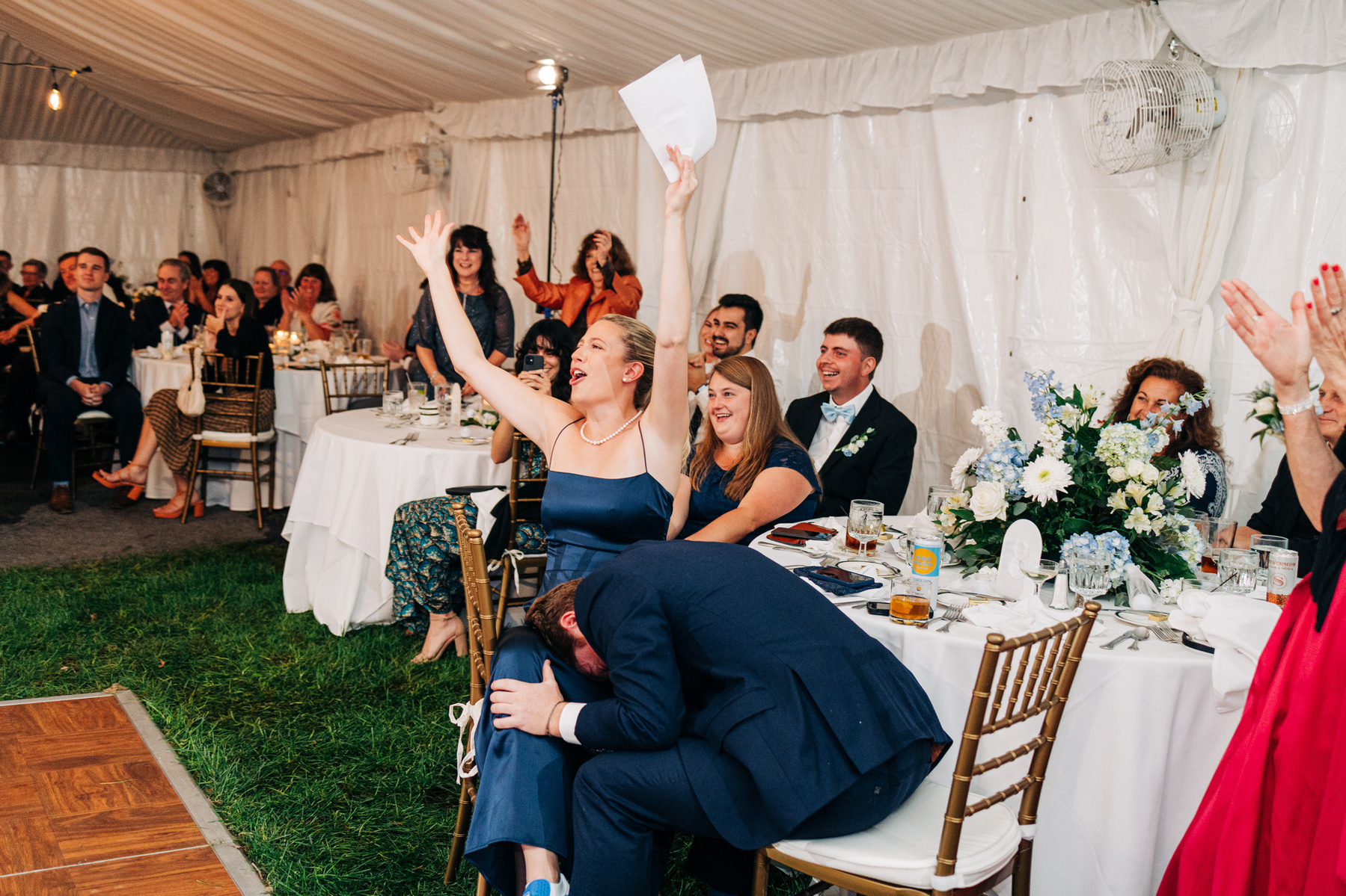 guests reaction tented wedding reception at glenhardie country club near philadelphia pennsylvania main line chester county