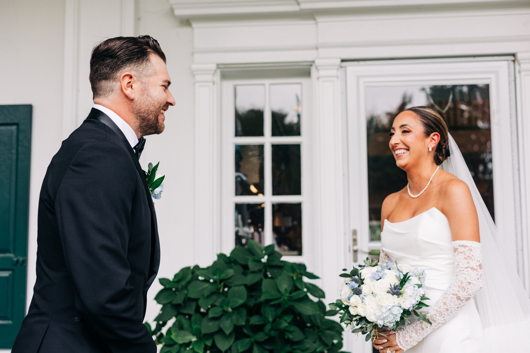 first look bride and groom at glenhardie country club wedding near philadelphia on the main line pennsylvania luxury wedding