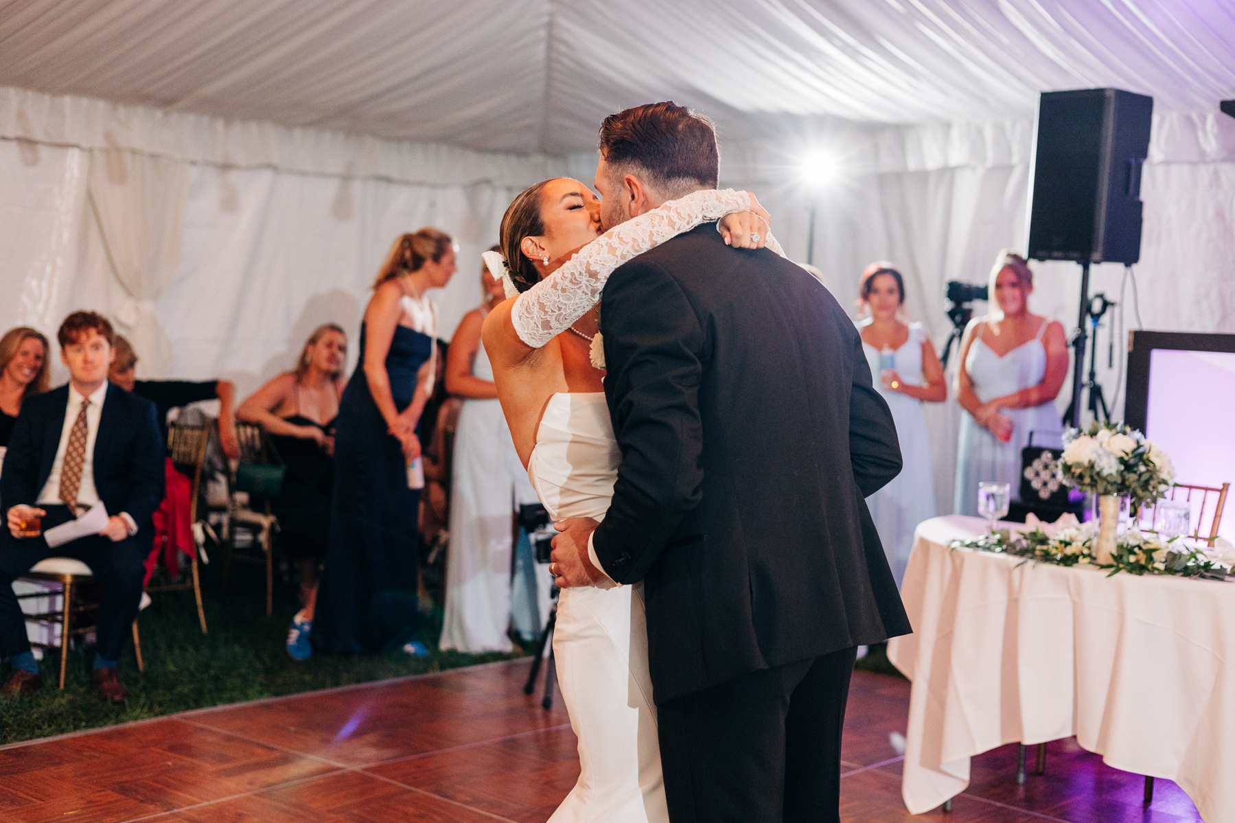 bride and groom first dance tented wedding reception at glenhardie country club near philadelphia pennsylvania main line chester county