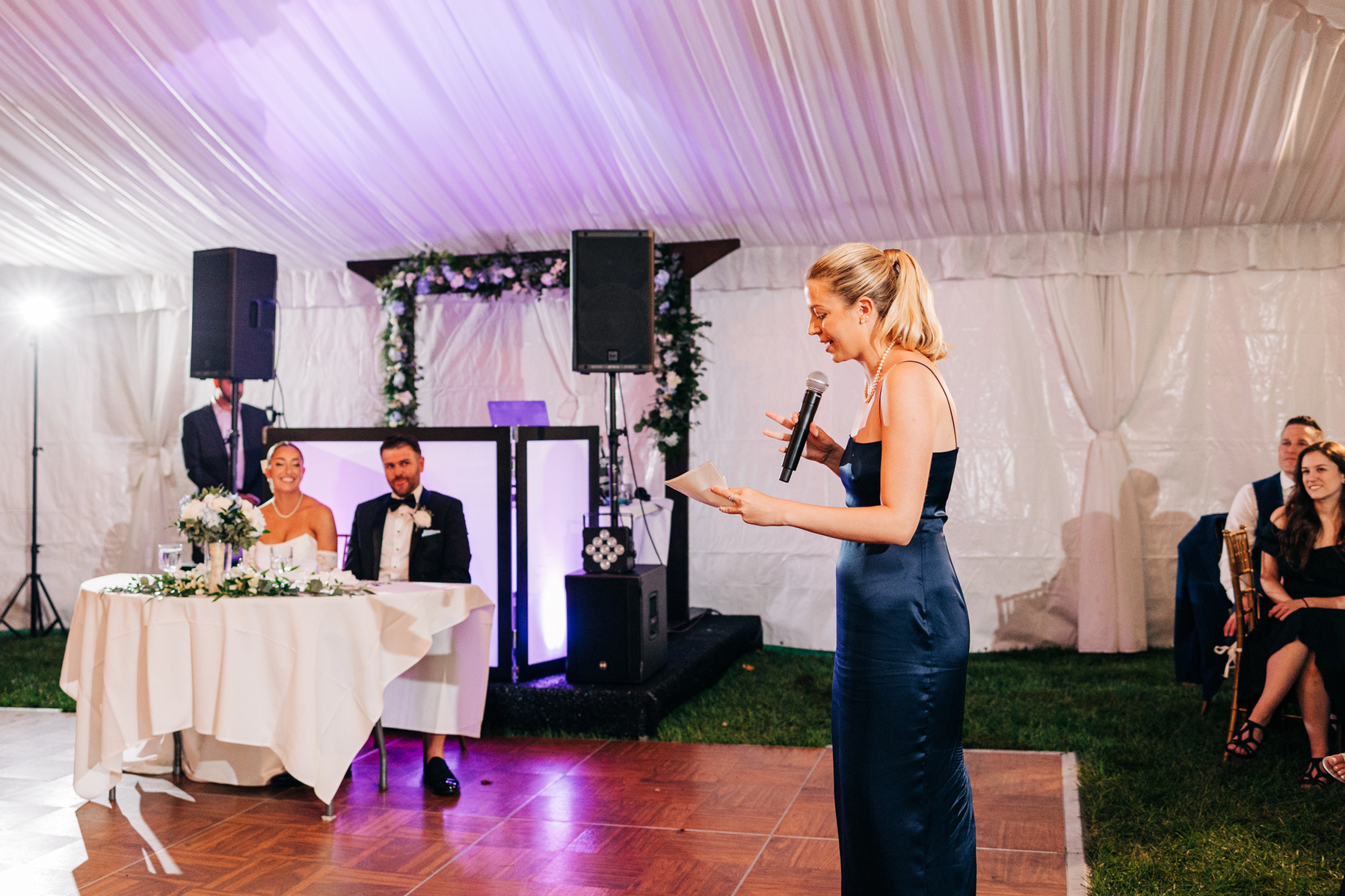 maid of honor speech tented wedding reception at glenhardie country club near philadelphia pennsylvania main line chester county