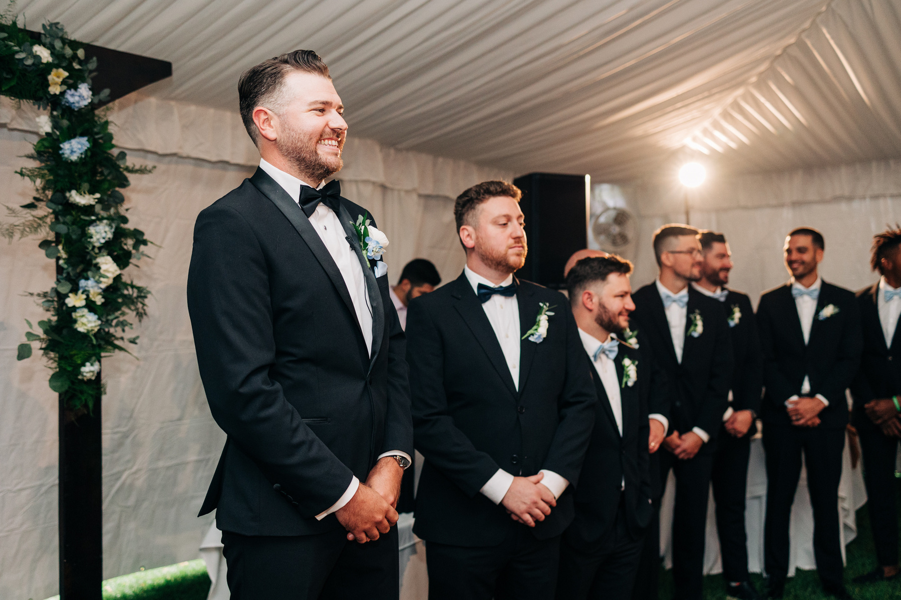 groom watching bride walk down the aisle glenhardie country club wedding near philadelphia on the main line pennsylvania 