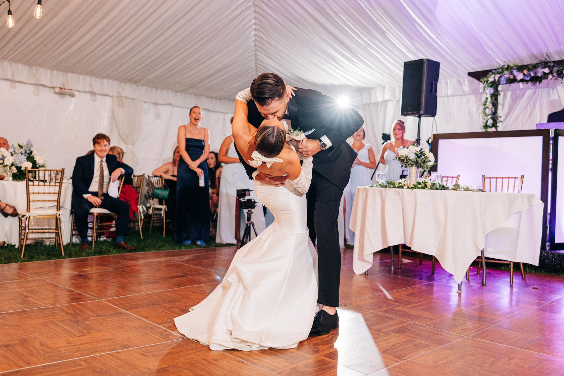 bride and groom first dance tented wedding reception at glenhardie country club near philadelphia pennsylvania main line chester county