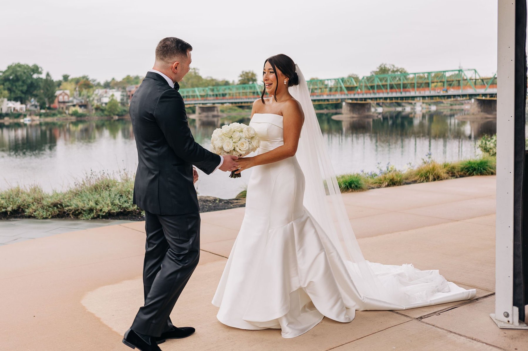 first look on the river at lambertville inn new jersey wedding photography