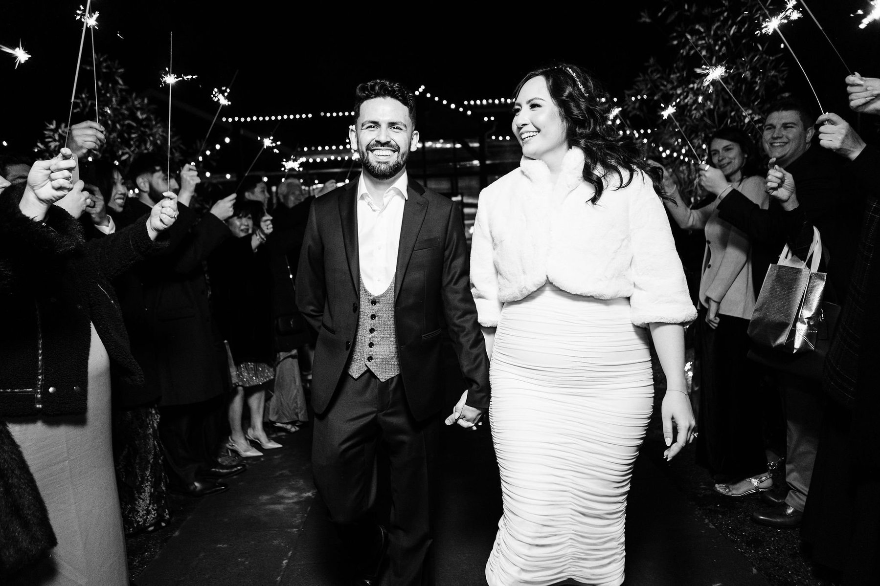 bride and groom wedding sparkler exit at terrain delval wedding venue near philadelphia pennsylvania 