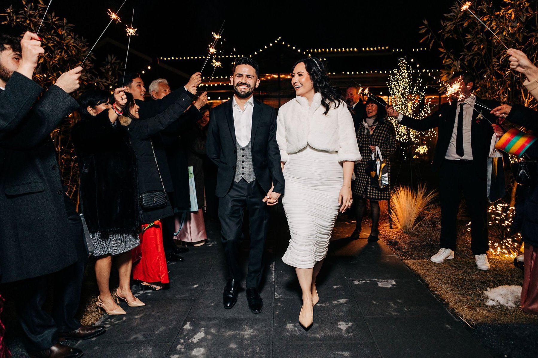 bride and groom wedding sparkler exit at terrain delval wedding venue near philadelphia pennsylvania 