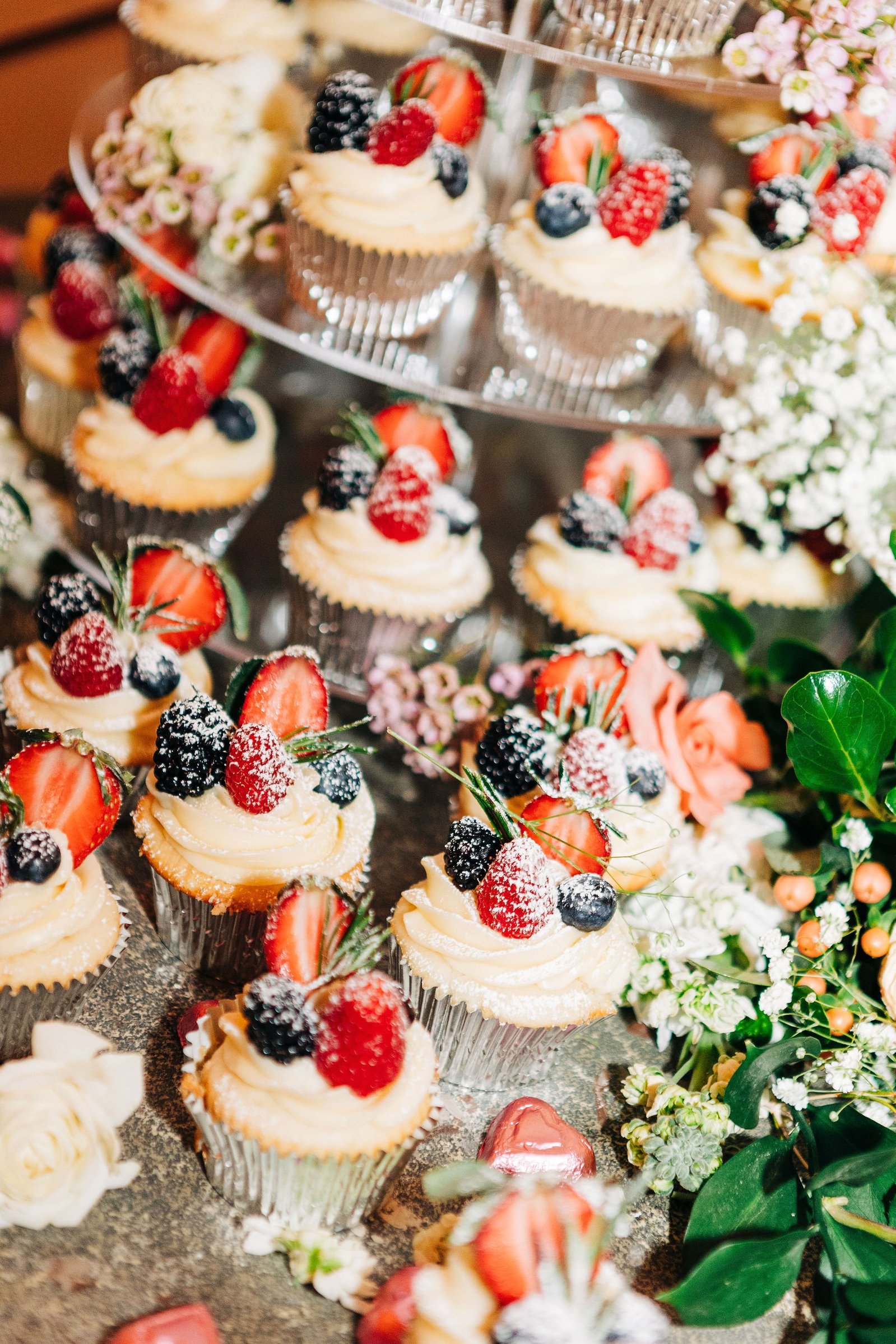 wedding cocktail hour at terrain delval venue near philadelphia wedding cupcakes