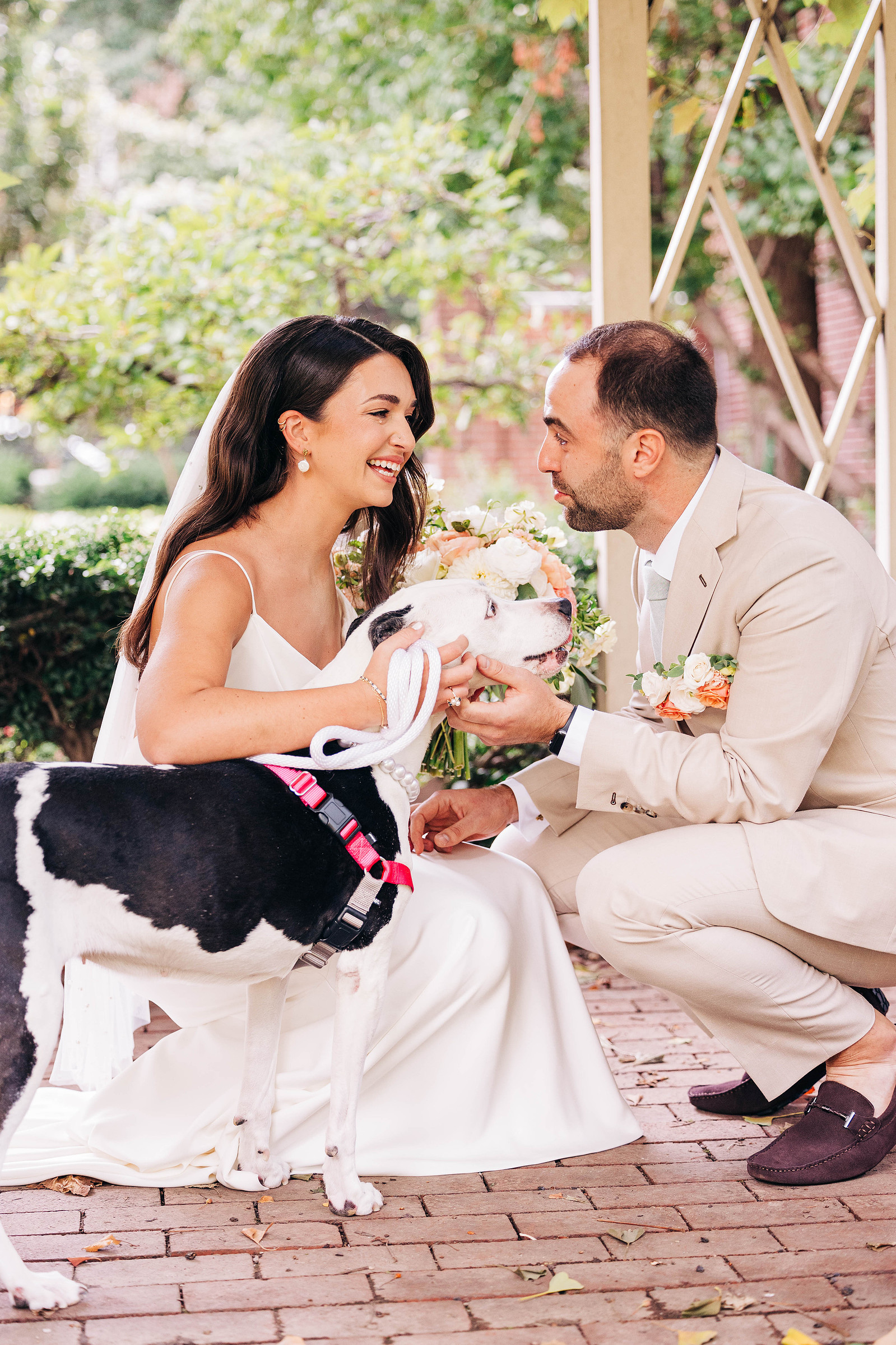 wedding day bride and groom first look at 18th century garden in old city philadelphia