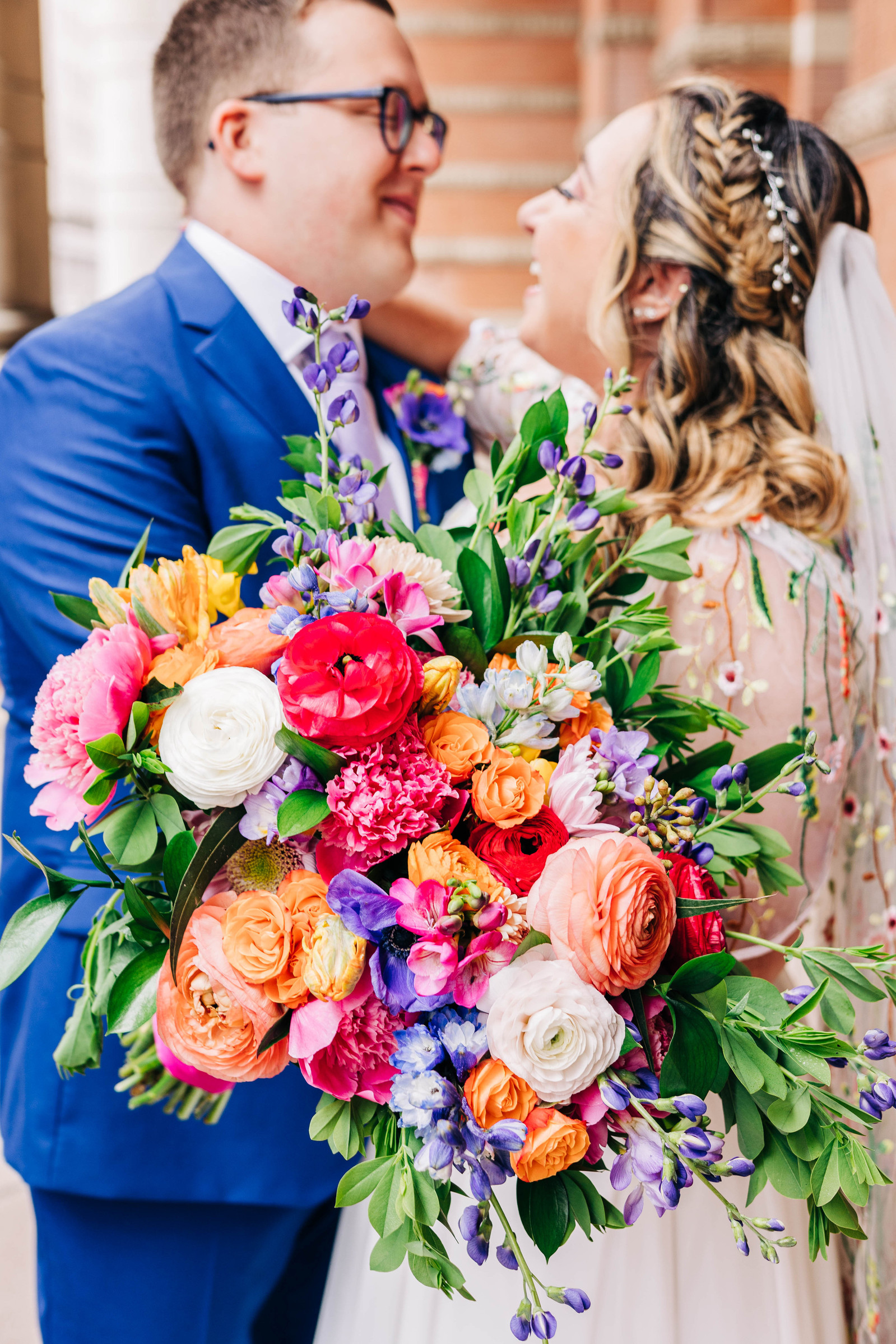colorful wedding bouquet at center city philadelphia wedding at marriott downtown