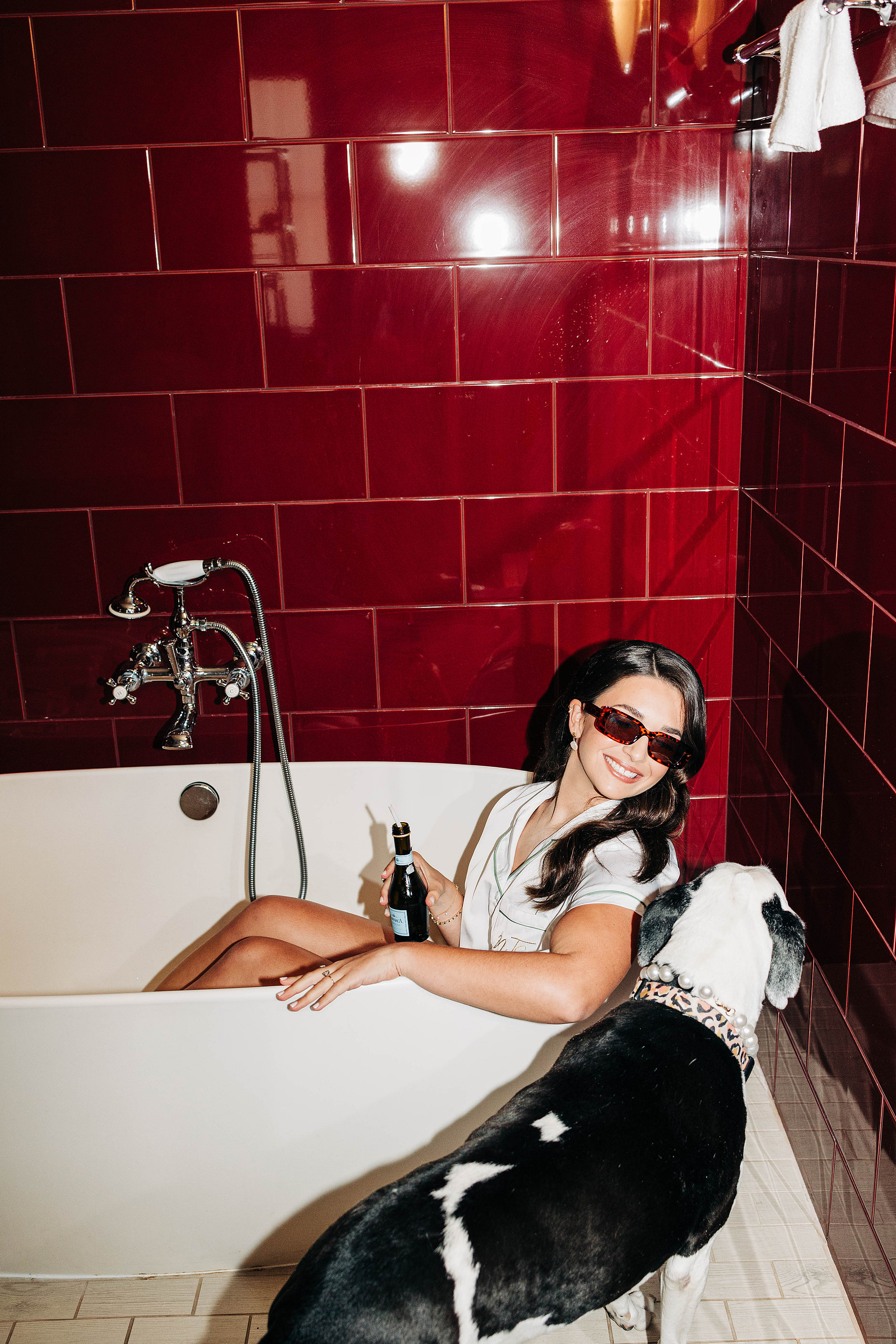 direct flash photography of bride getting ready in bathtub at hotel monaco philadelphia