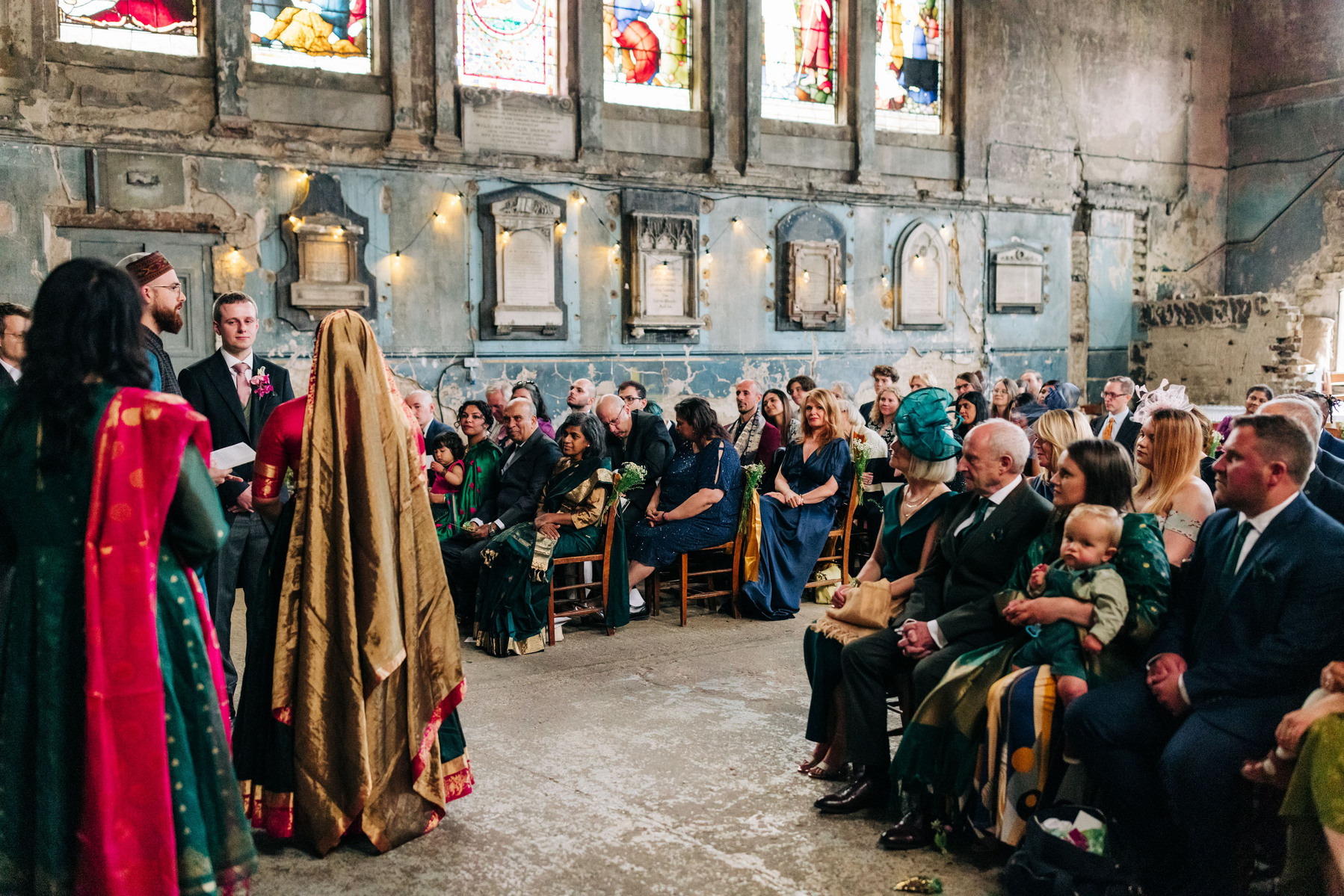 colorful multicultural british indian wedding ceremony at asylum chapel in london england UK wedding