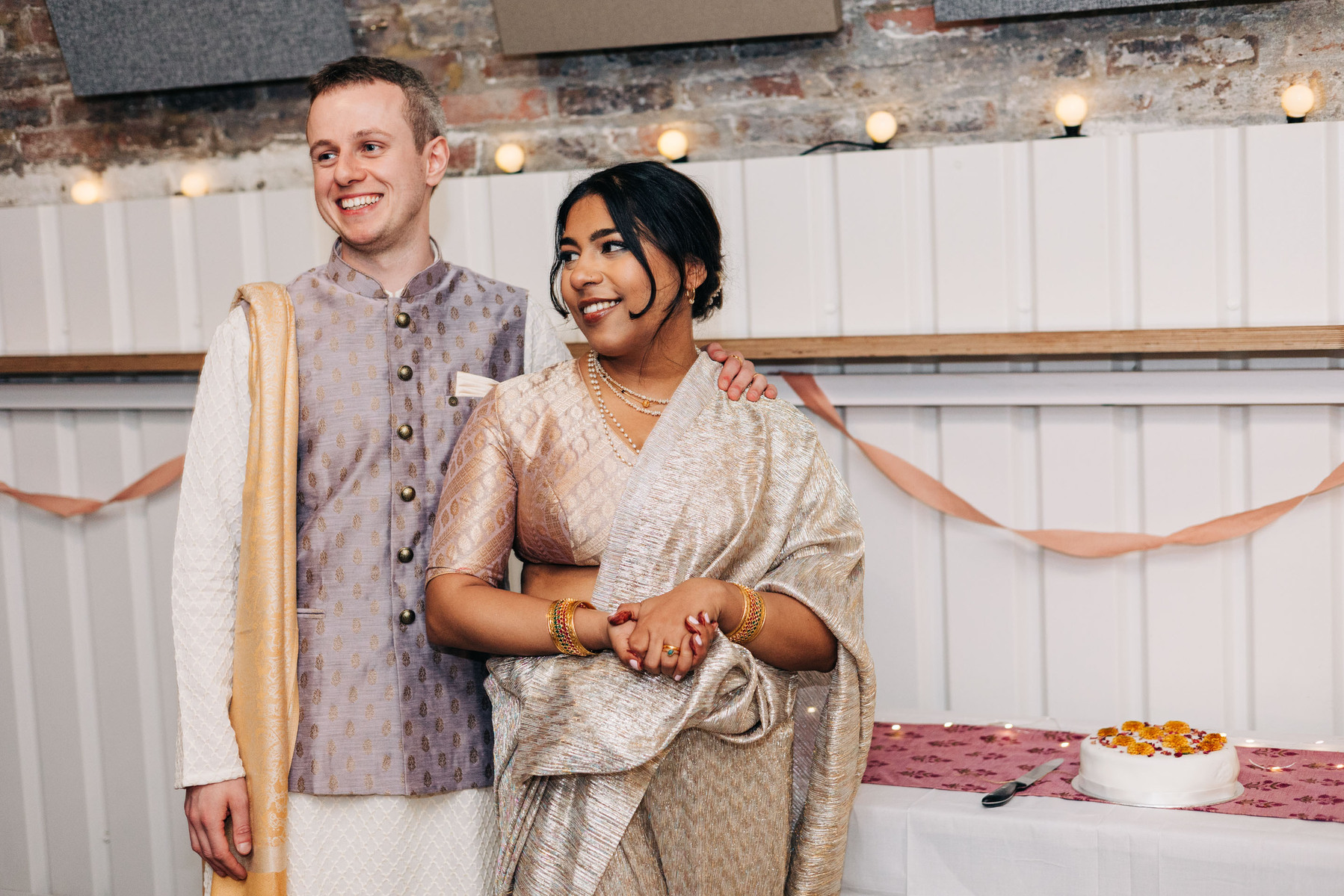 Wedding reception party at AMP Studios London colorful multicultural wedding