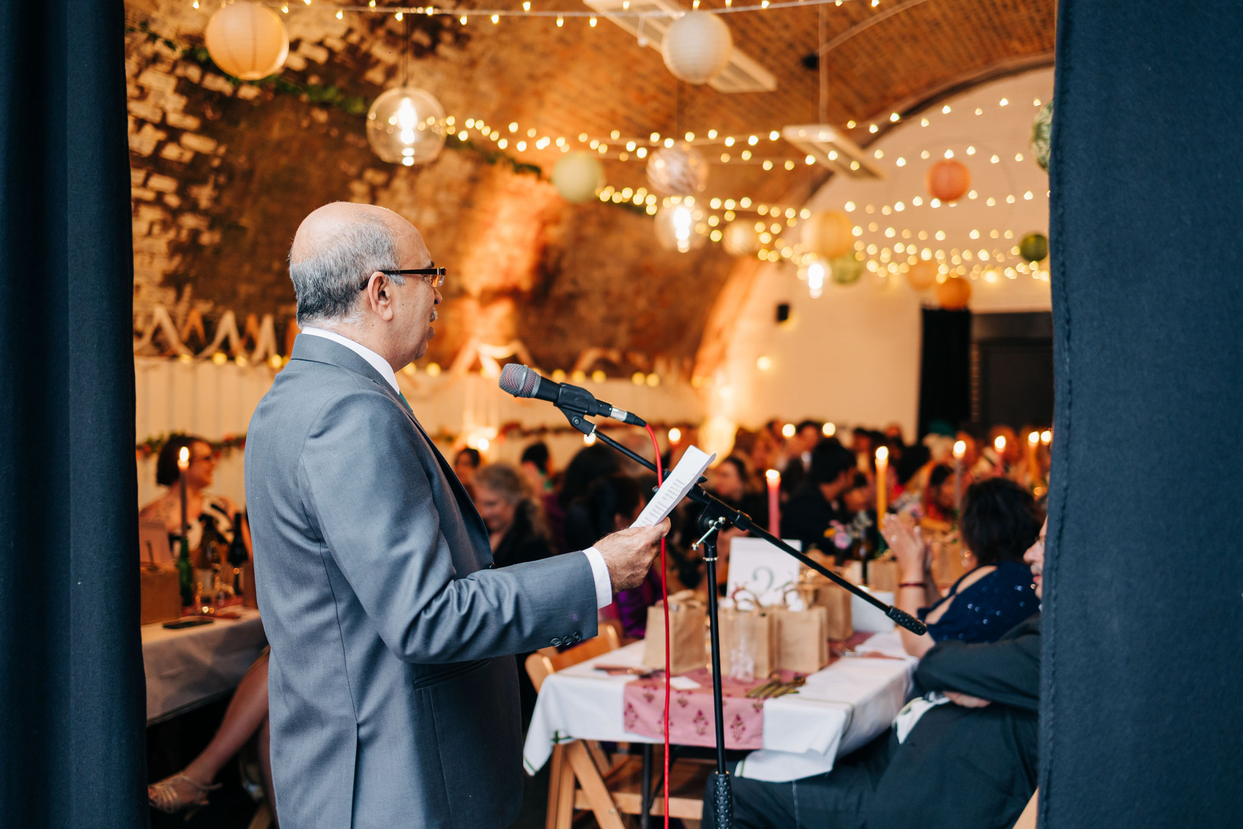 amp studios london wedding reception party dinner candid documentary wedding photography father of the bride speech