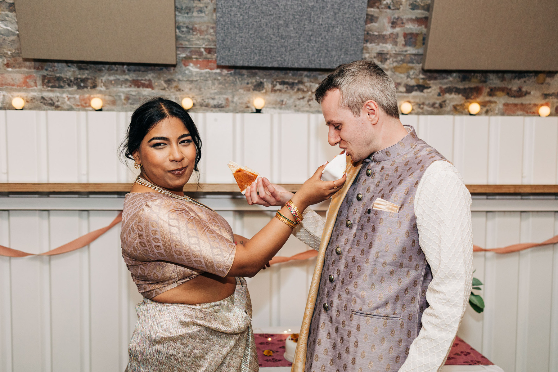 Wedding reception party at AMP Studios London colorful multicultural wedding