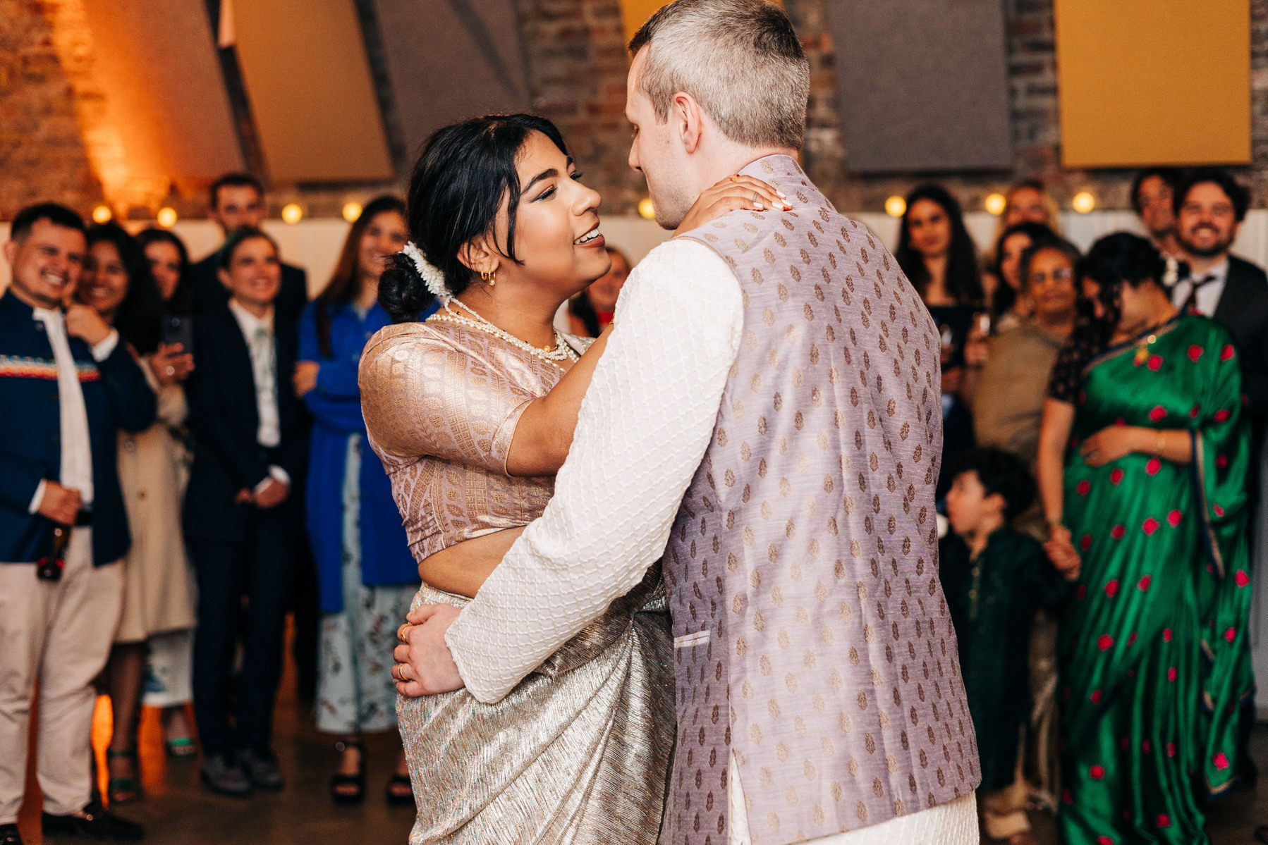 Wedding reception party at AMP Studios London colorful multicultural wedding