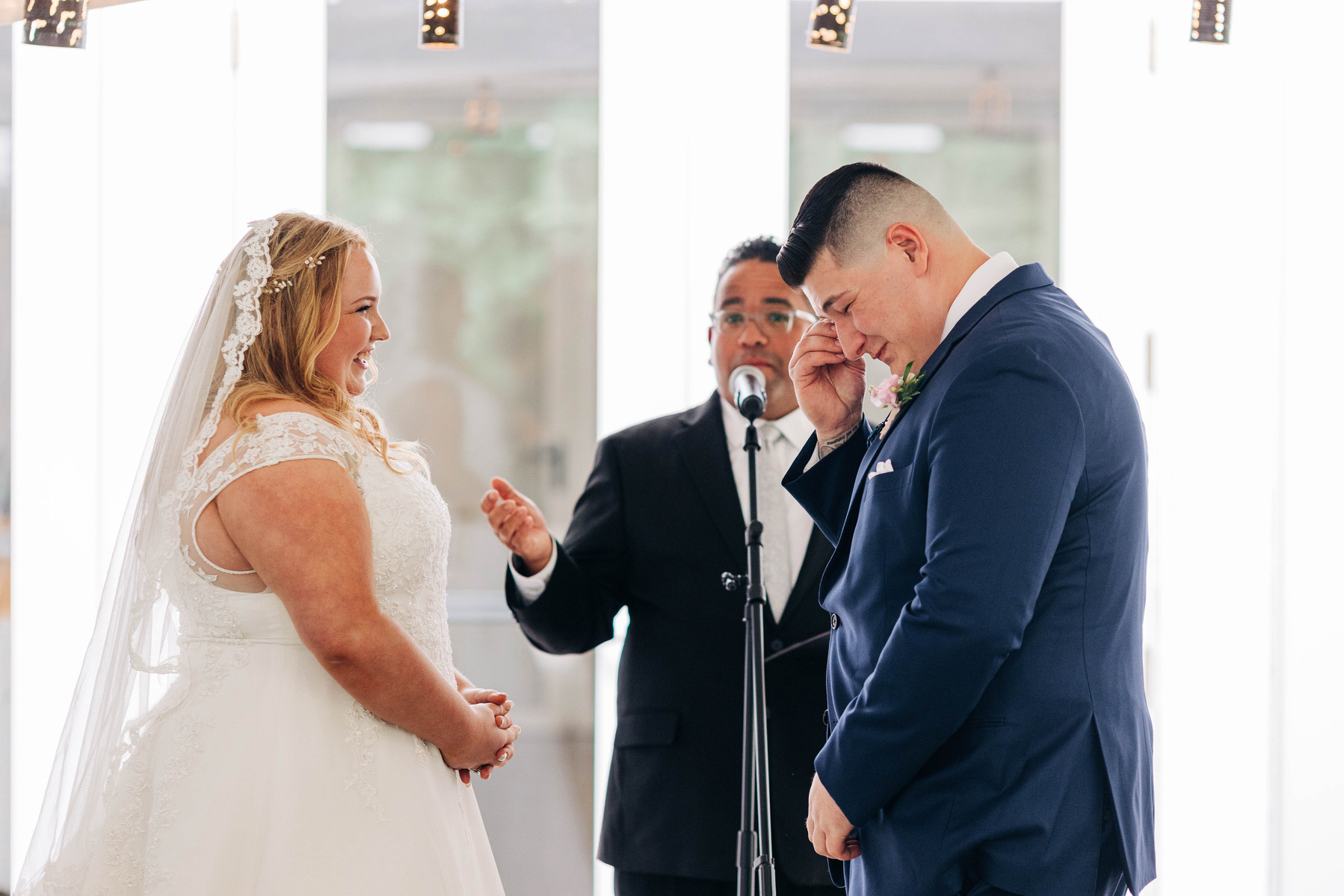 bride and groom wedding ceremony at the farmhouse at people's light theater in malvern pennsylvania