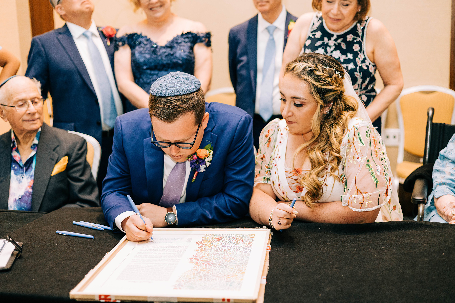 center city philly jewish wedding at philadelphia marriott downtown ketubah signing 