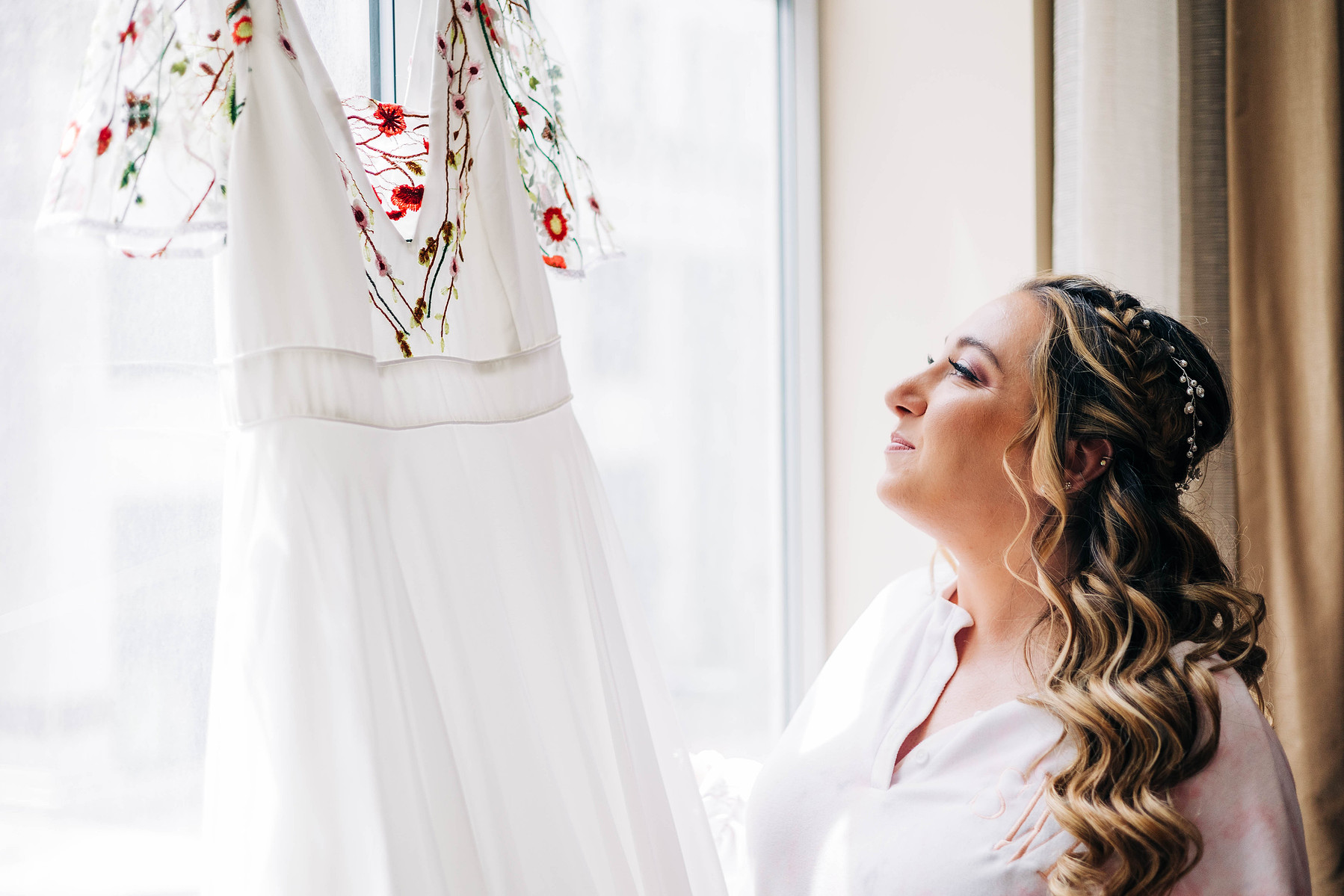 colorful wedding dress with floral embroidery