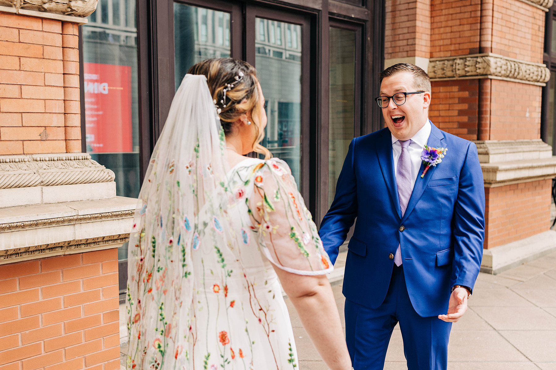 first look bride and groom at philadelphia marriott downtown wedding 