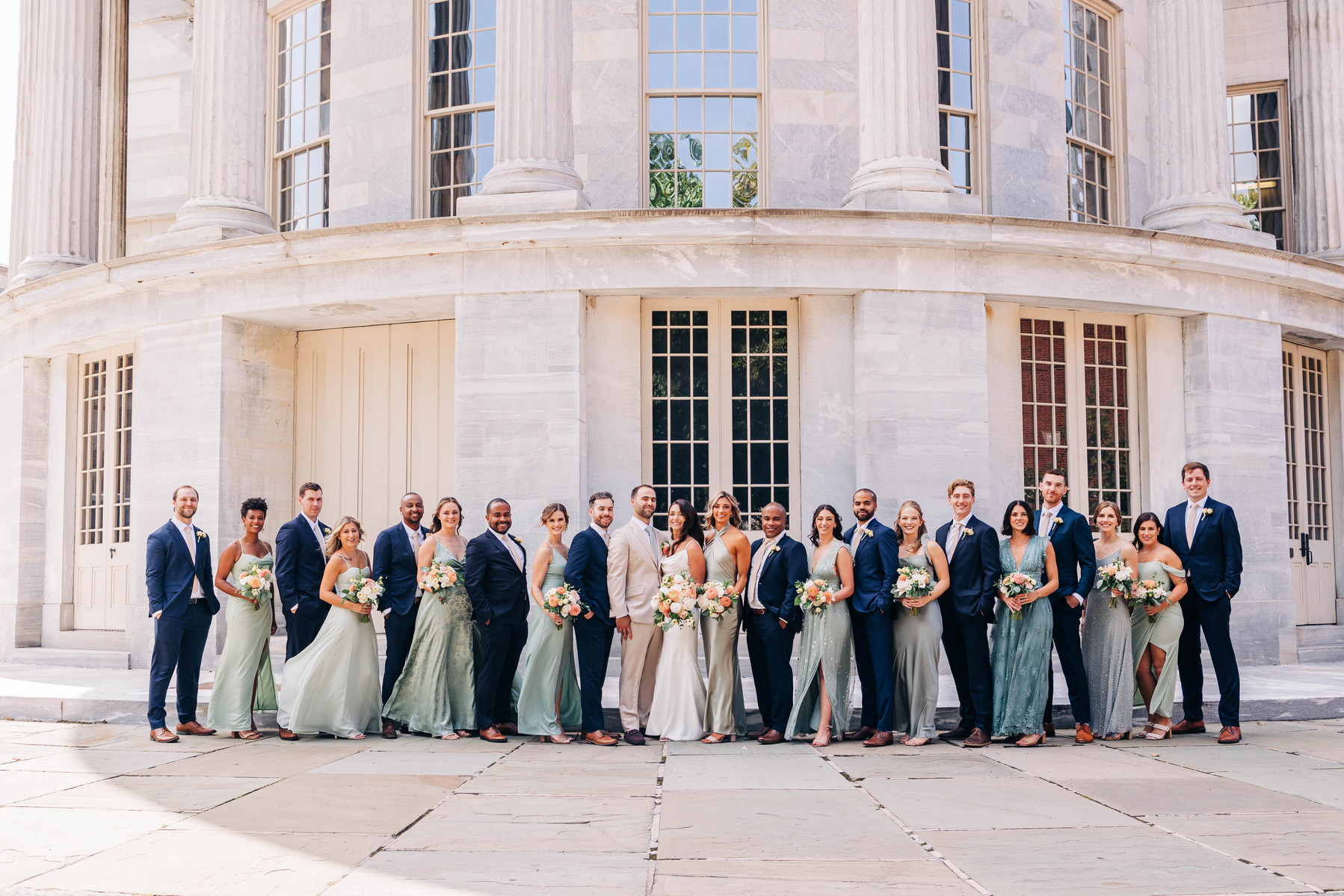 wedding party photography at the merchant's exchange building in old city philadelphia 