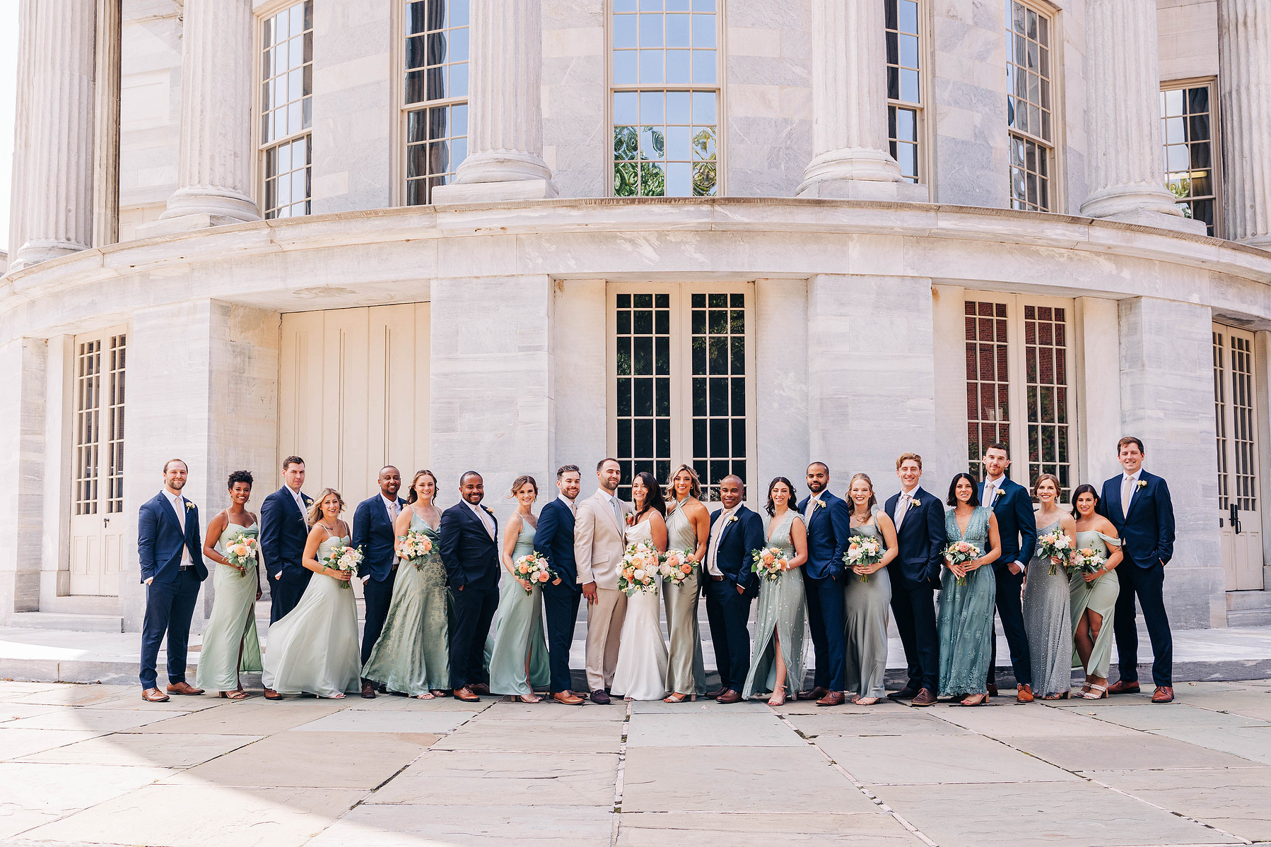 wedding party photography at the merchant's exchange building in old city philadelphia 