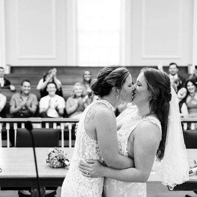 two brides kissing at courthouse wedding philadelphia lgbtq elopement photographer
