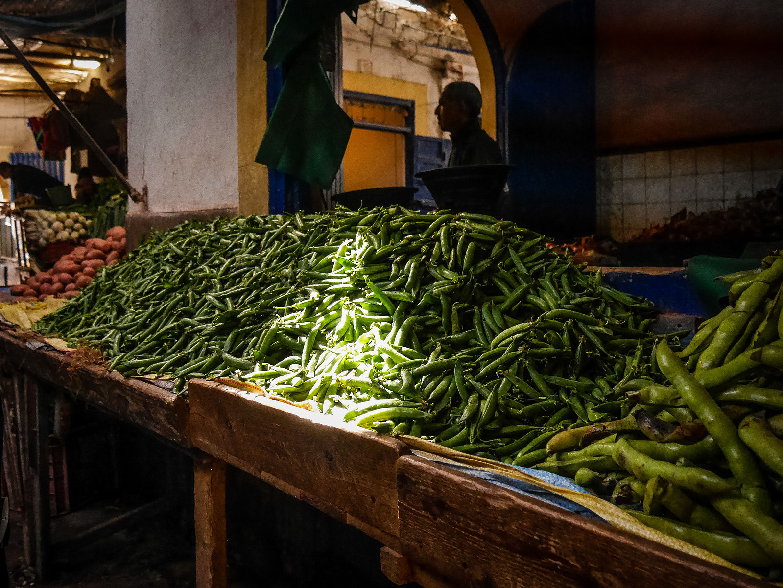 Un étalage d'haricot vert.