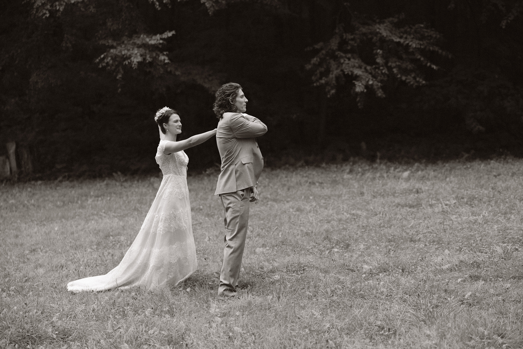 Bride and groom doing their first touch. 