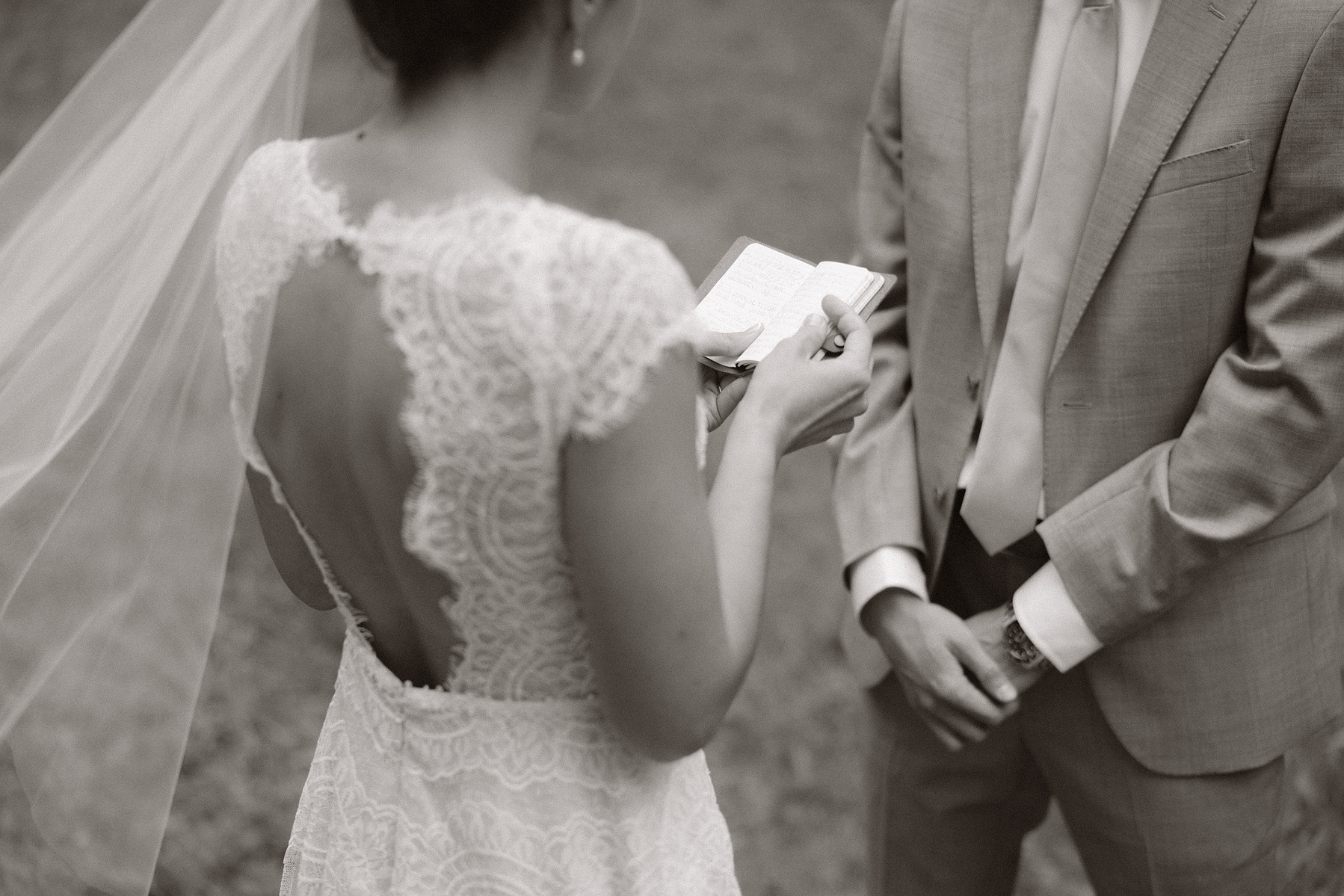 Bride reading her vows to the groom. 

