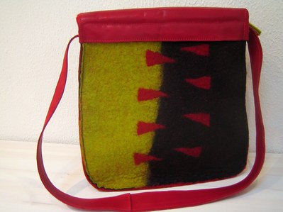 Felt Bag by Gaia Lina - back view: red, green, black
