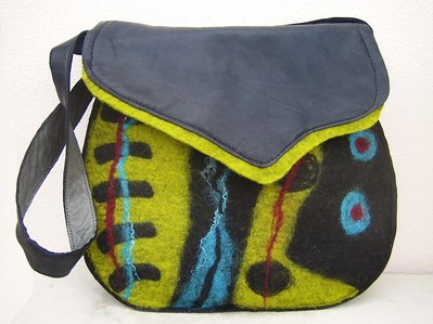 Felt Bag by Gaia Lina - front view: green, black, blue
