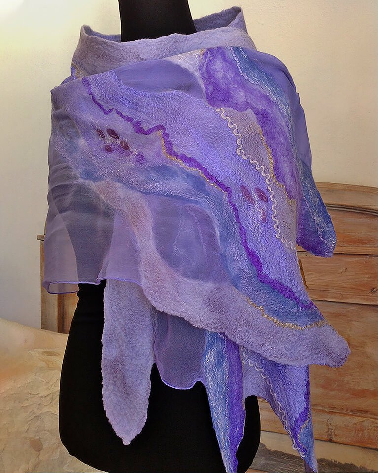 Stream lilac - Felt Scarf by Gaia Lina