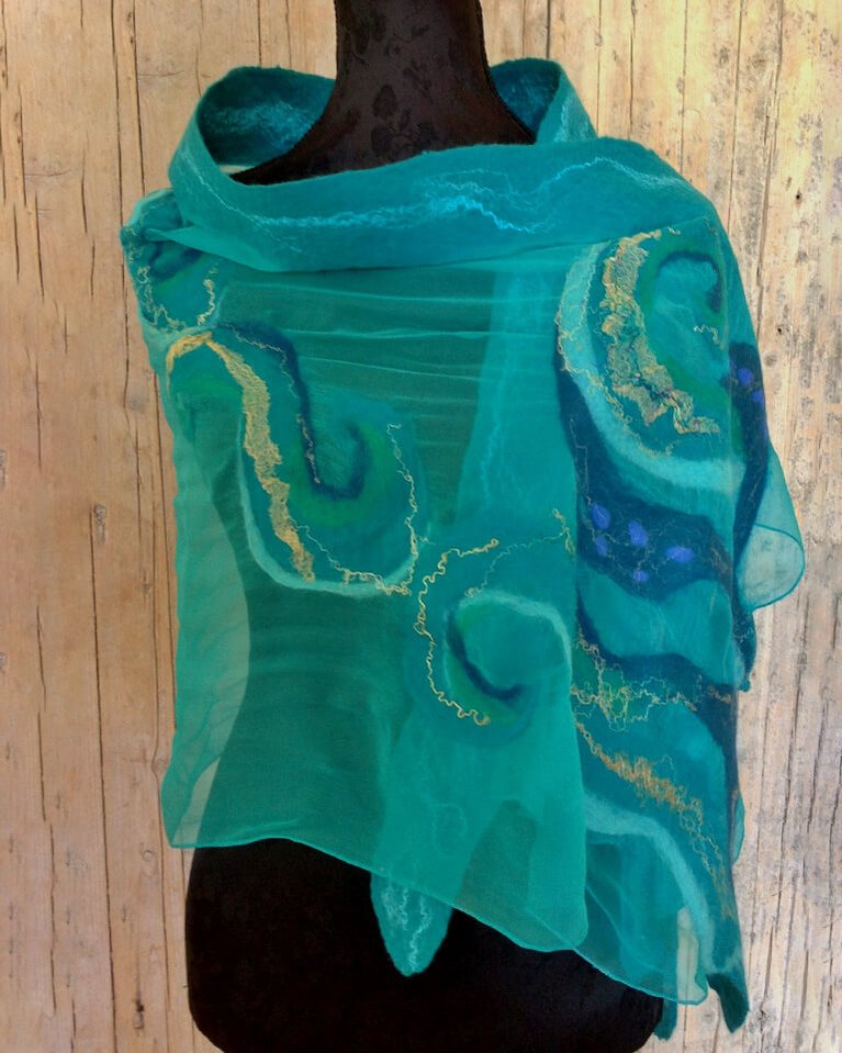 Stream turquoise - Felt Scarf by Gaia Lina