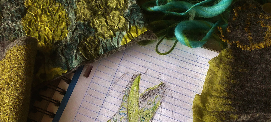 Green dress drawing and felt material - Gaia Lina feel good felt design