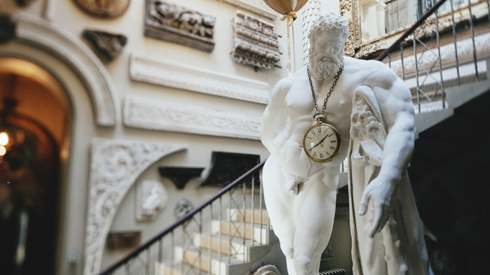 Hercules Statue with Clock