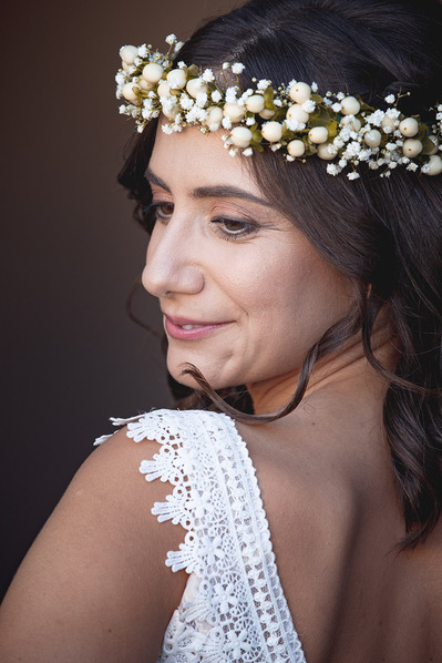 Brautportrait während einer Hochzeit in Griechenland. Hochzeitsfotografie